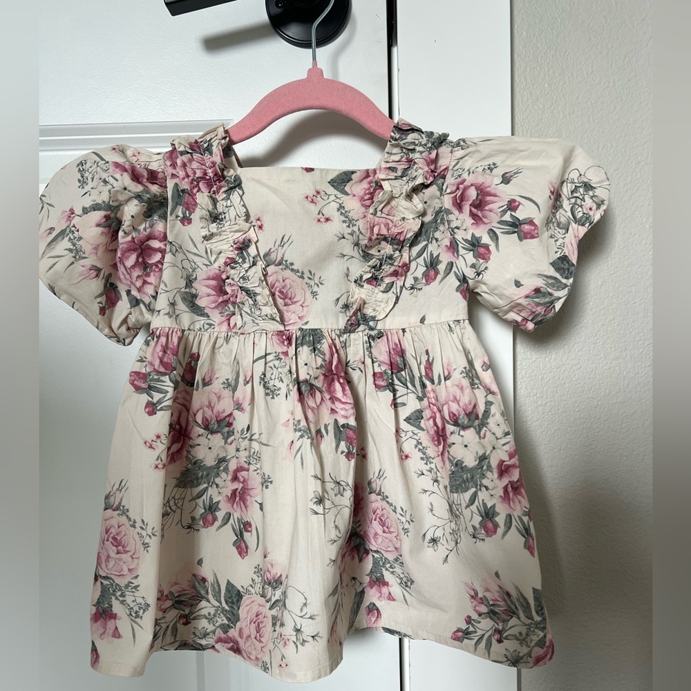 Next Infant Girl Floral Puff Sleeve Dress Size 3-6M